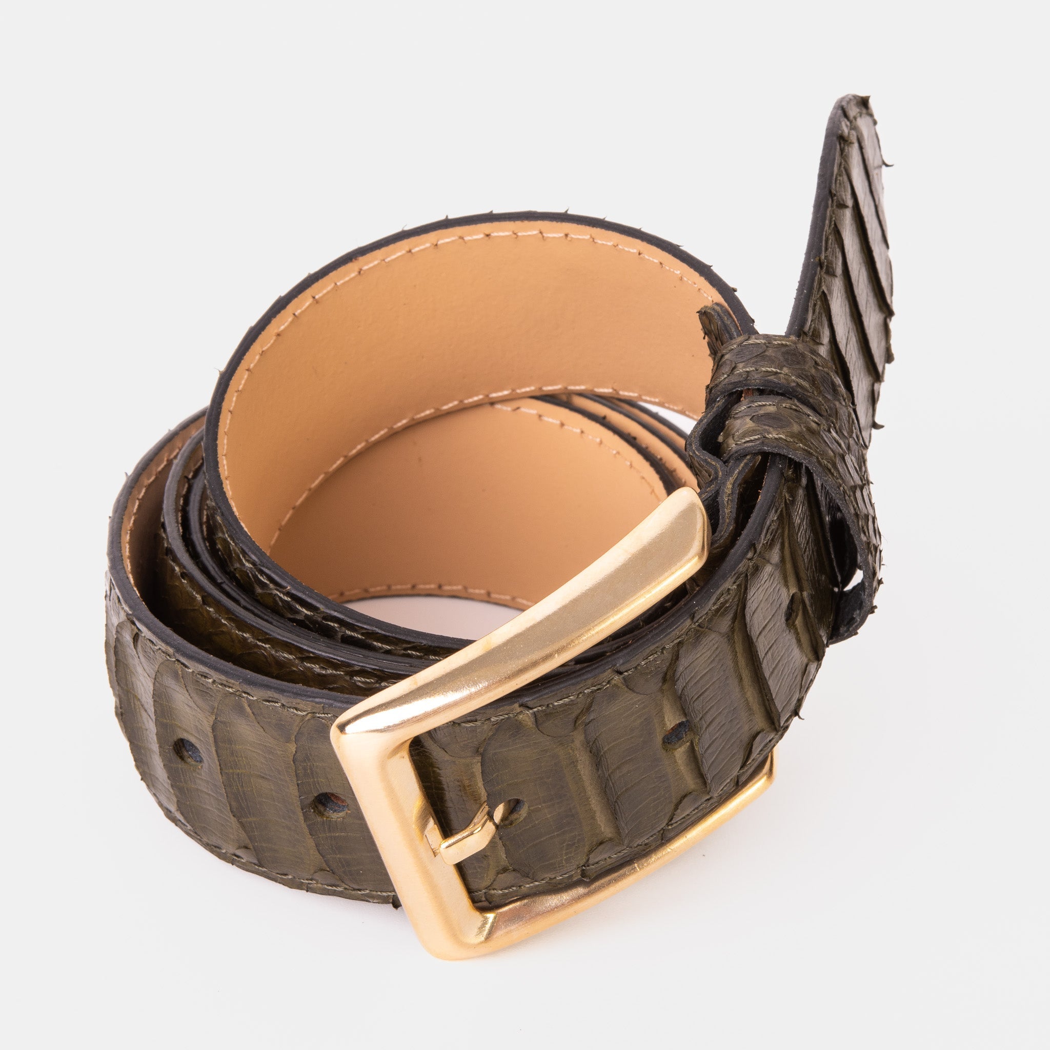 The Bethesda Green Pythn Snk Leather Belt On Sale