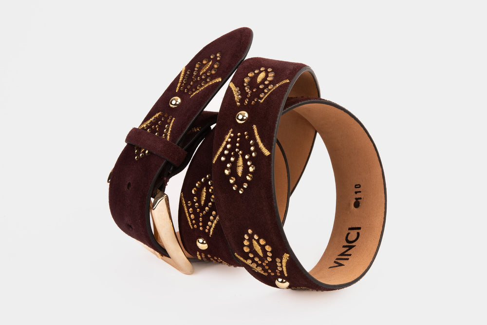 The Lazio Burgundy  Suede Leather Belt All New
