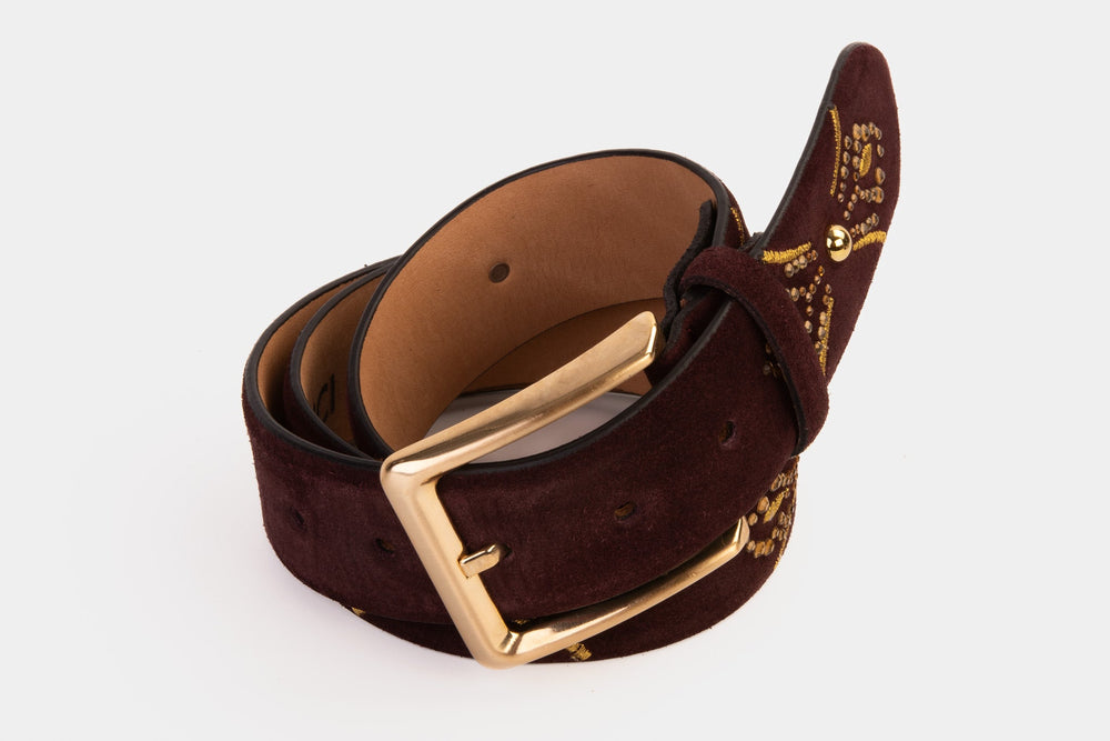 The Lazio Burgundy  Suede Leather Belt All New