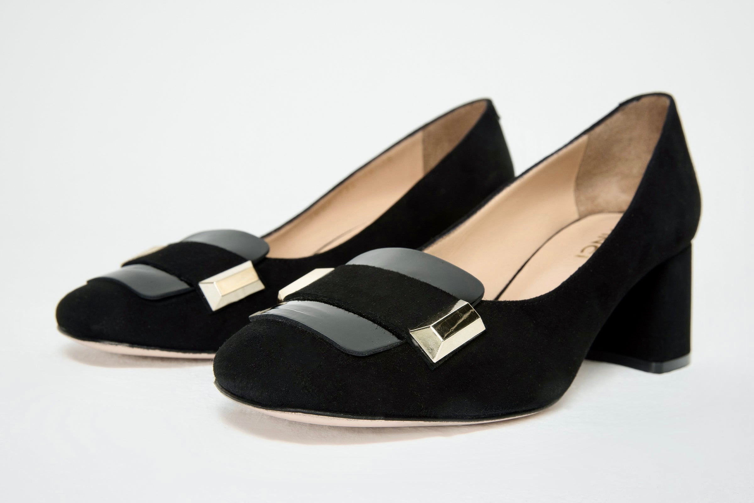 The Olney Black Suede Leather Block Heel Pump Shoe Exclusive Style