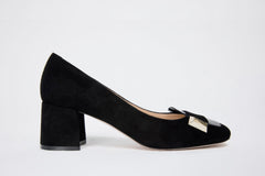 The Olney Black Suede Leather Block Heel Pump Shoe Exclusive Style
