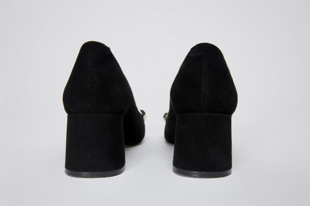 The Olney Black Suede Leather Block Heel Pump Shoe Exclusive Style