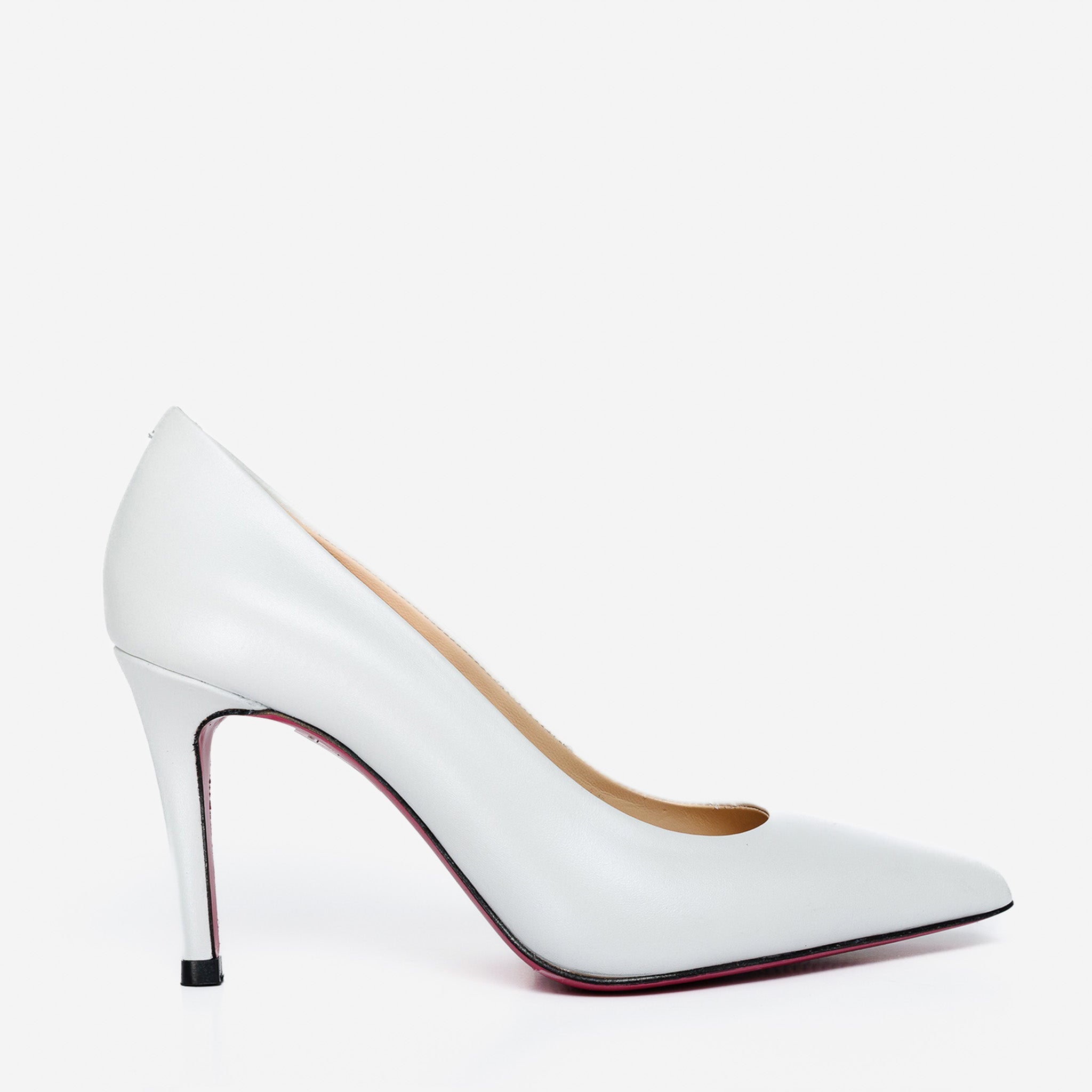 The Ege White Leather Pump Fuchsia Sole Shoe On Sale