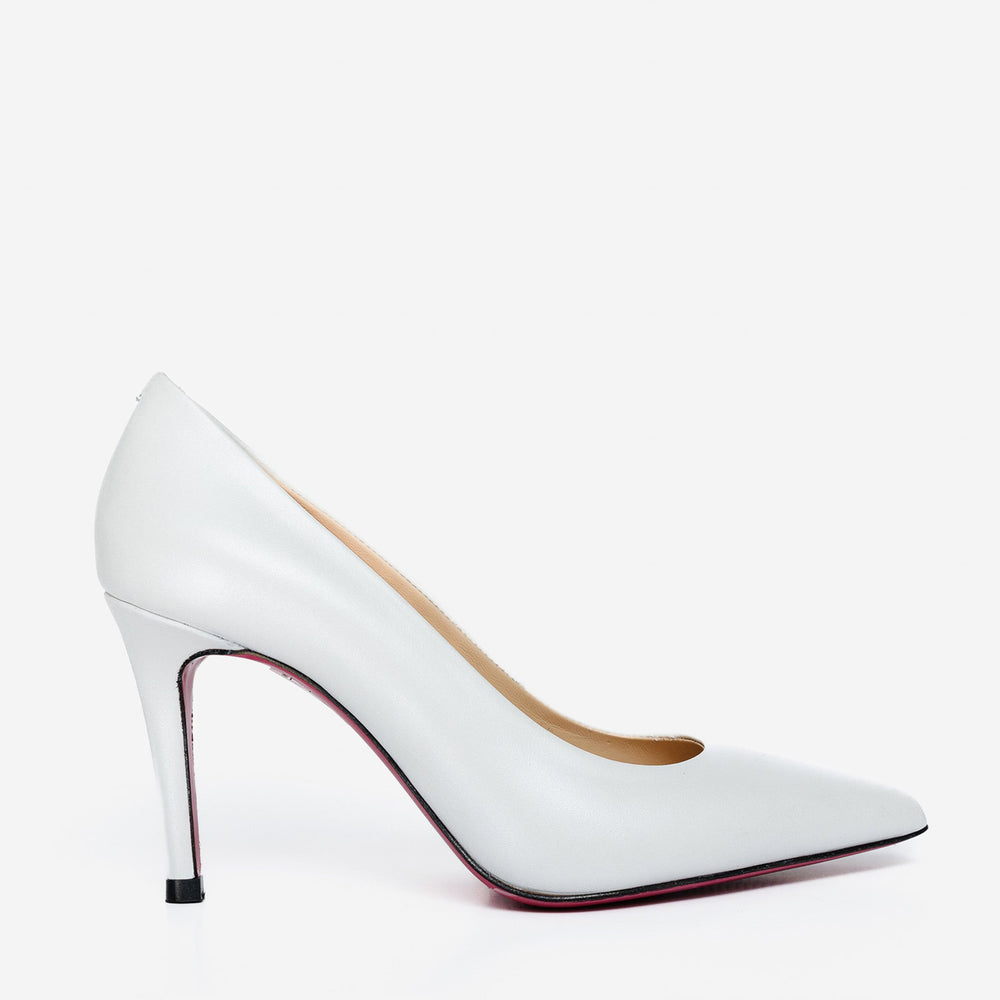 The Ege White Leather Pump Fuchsia Sole Shoe On Sale