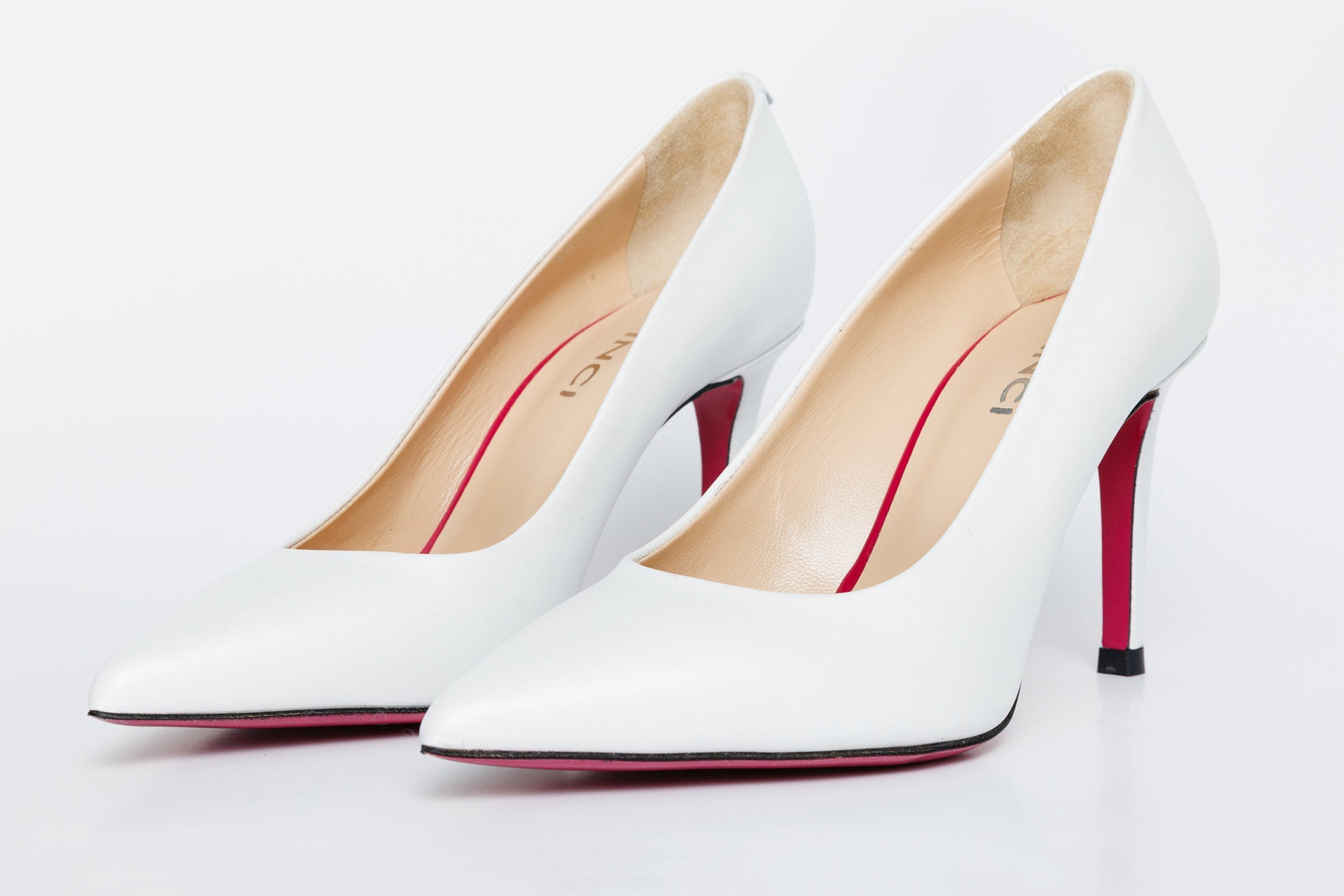 The Ege White Leather Pump Fuchsia Sole Shoe On Sale