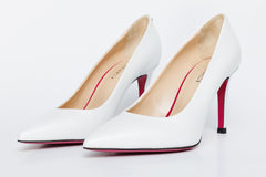 The Ege White Leather Pump Fuchsia Sole Shoe On Sale