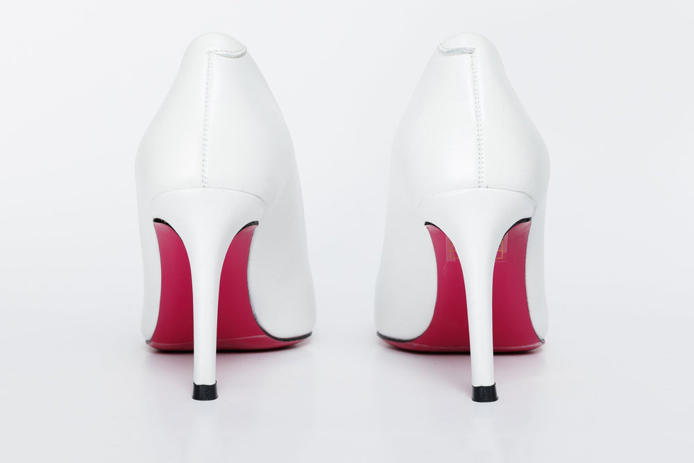 The Ege White Leather Pump Fuchsia Sole Shoe On Sale