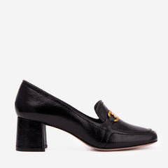 The Victoria Black Leather Block Heel Pump Shoe For Sale