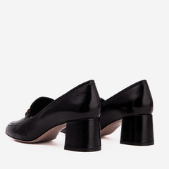 The Victoria Black Leather Block Heel Pump Shoe For Sale