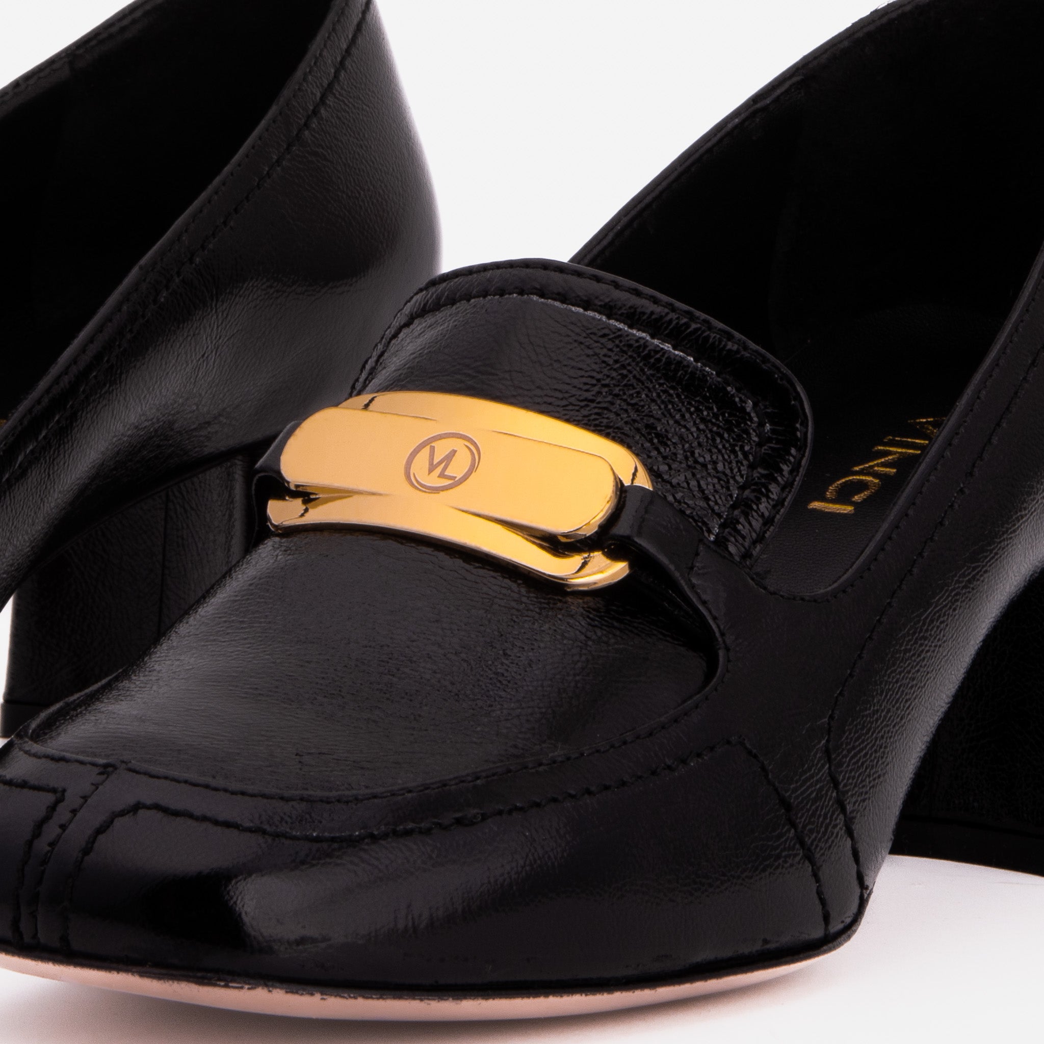 The Victoria Black Leather Block Heel Pump Shoe For Sale