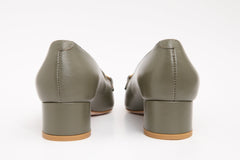 The Delhi Green Leather Block Heel Pump Shoe All New