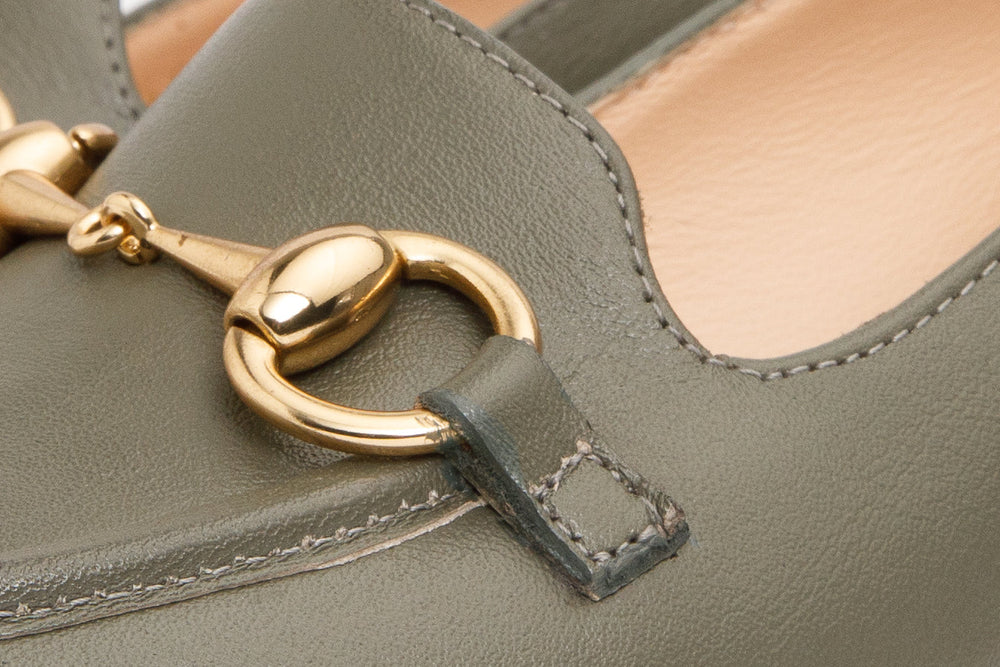 The Delhi Green Leather Block Heel Pump Shoe All New