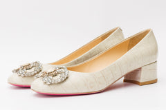 The Foggia Beige Leather Block Heel Pump Shoe Exclusive Style