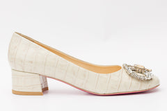 The Foggia Beige Leather Block Heel Pump Shoe Exclusive Style