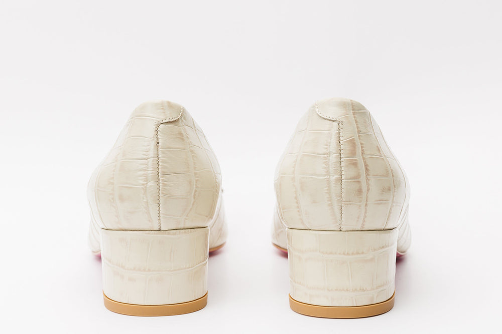 The Foggia Beige Leather Block Heel Pump Shoe Exclusive Style