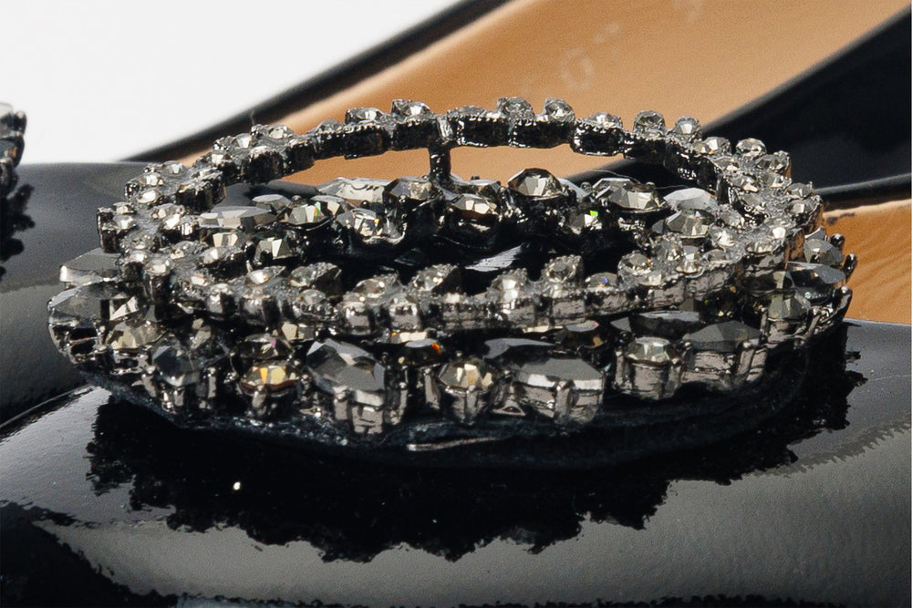 The Danish Black Patent Leather Block Heel Pump Shoe On Sale