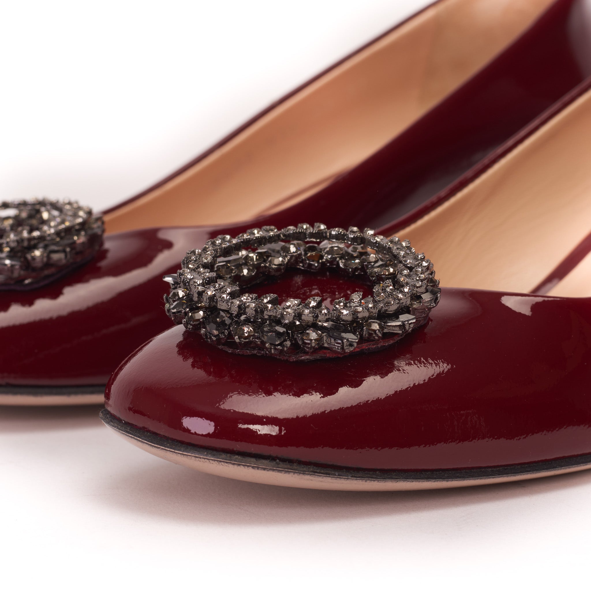 The Danish Burgundy Patent Leather Block Heel Pump Shoe For Sale