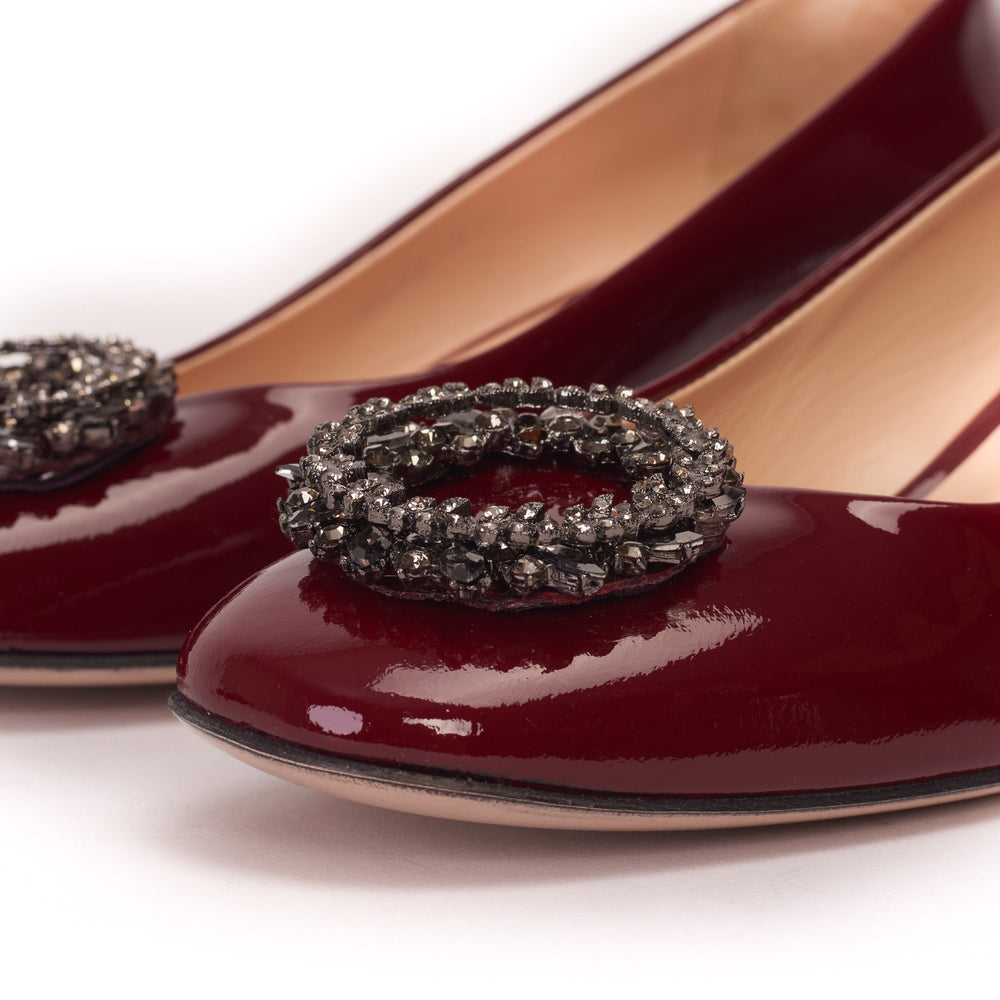 The Danish Burgundy Patent Leather Block Heel Pump Shoe For Sale
