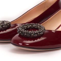 The Danish Burgundy Patent Leather Block Heel Pump Shoe For Sale