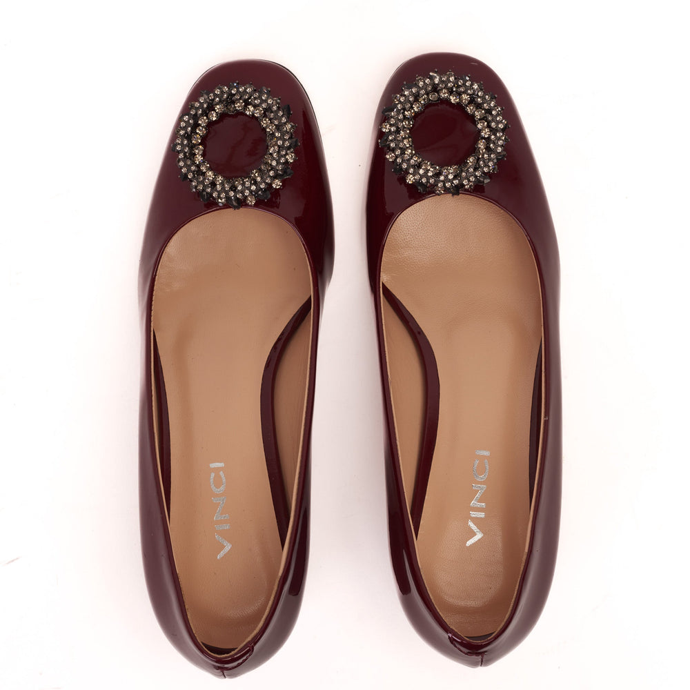 The Danish Burgundy Patent Leather Block Heel Pump Shoe For Sale