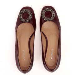 The Danish Burgundy Patent Leather Block Heel Pump Shoe For Sale