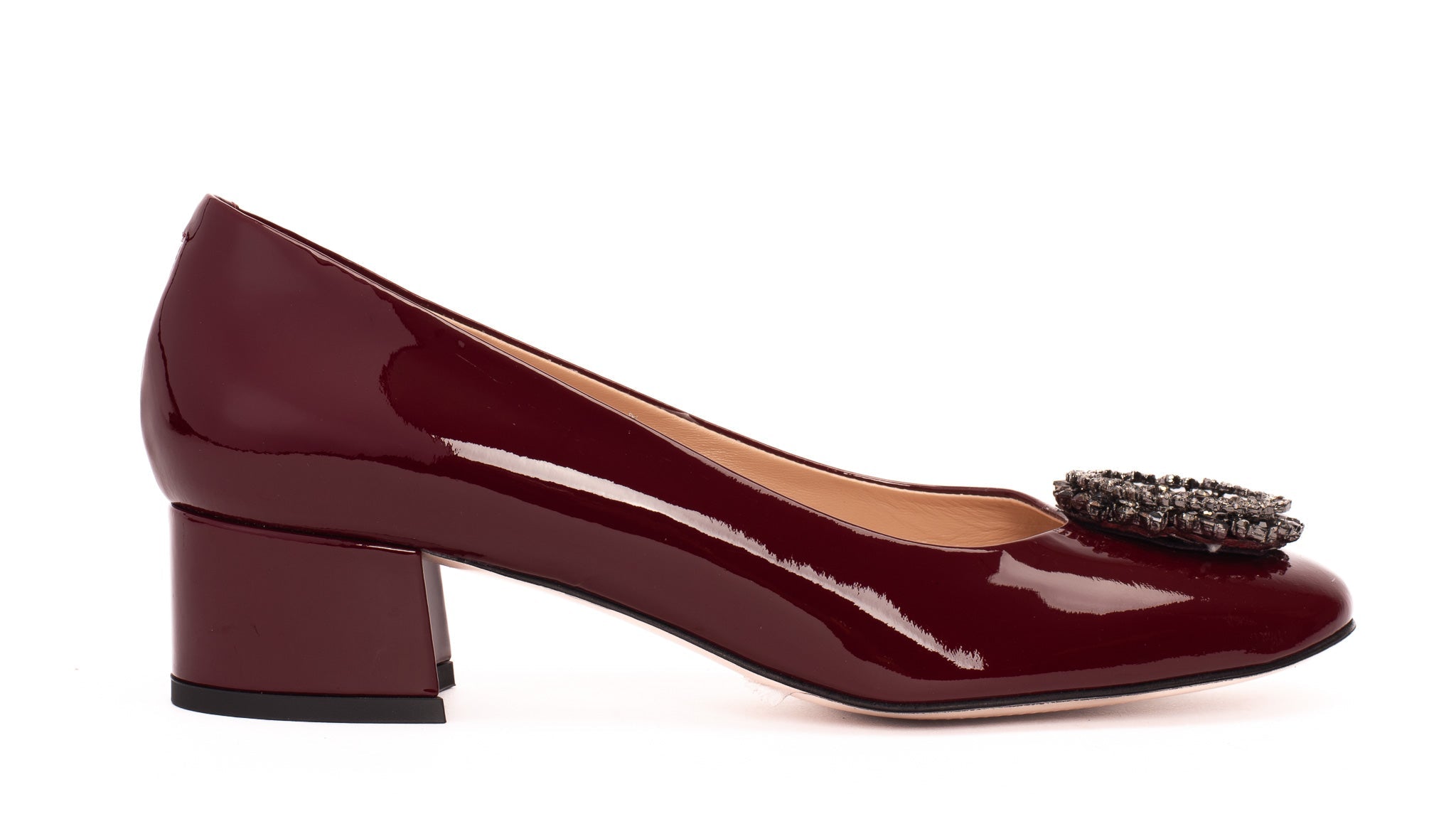 The Danish Burgundy Patent Leather Block Heel Pump Shoe For Sale