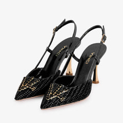 The Luna Black Leather Slingback Sandal Universal Fit