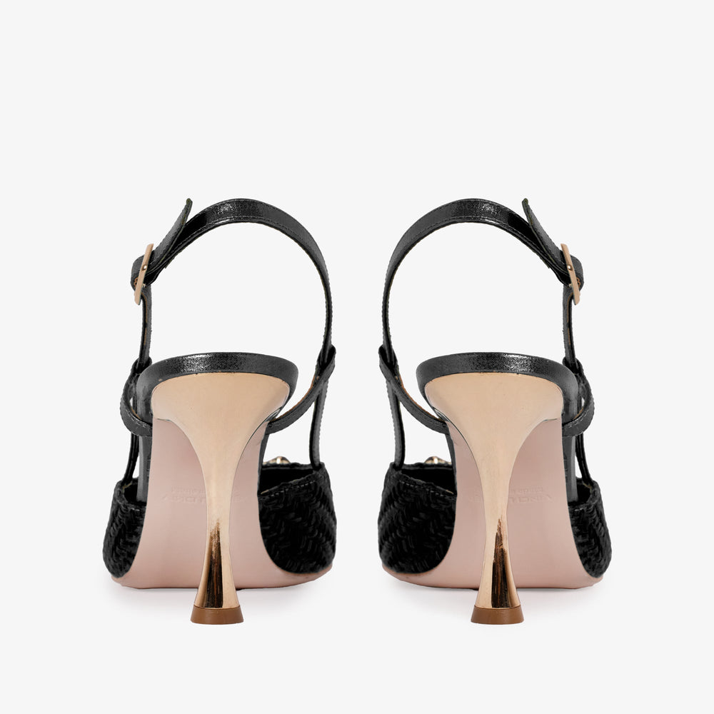 The Luna Black Leather Slingback Sandal Universal Fit