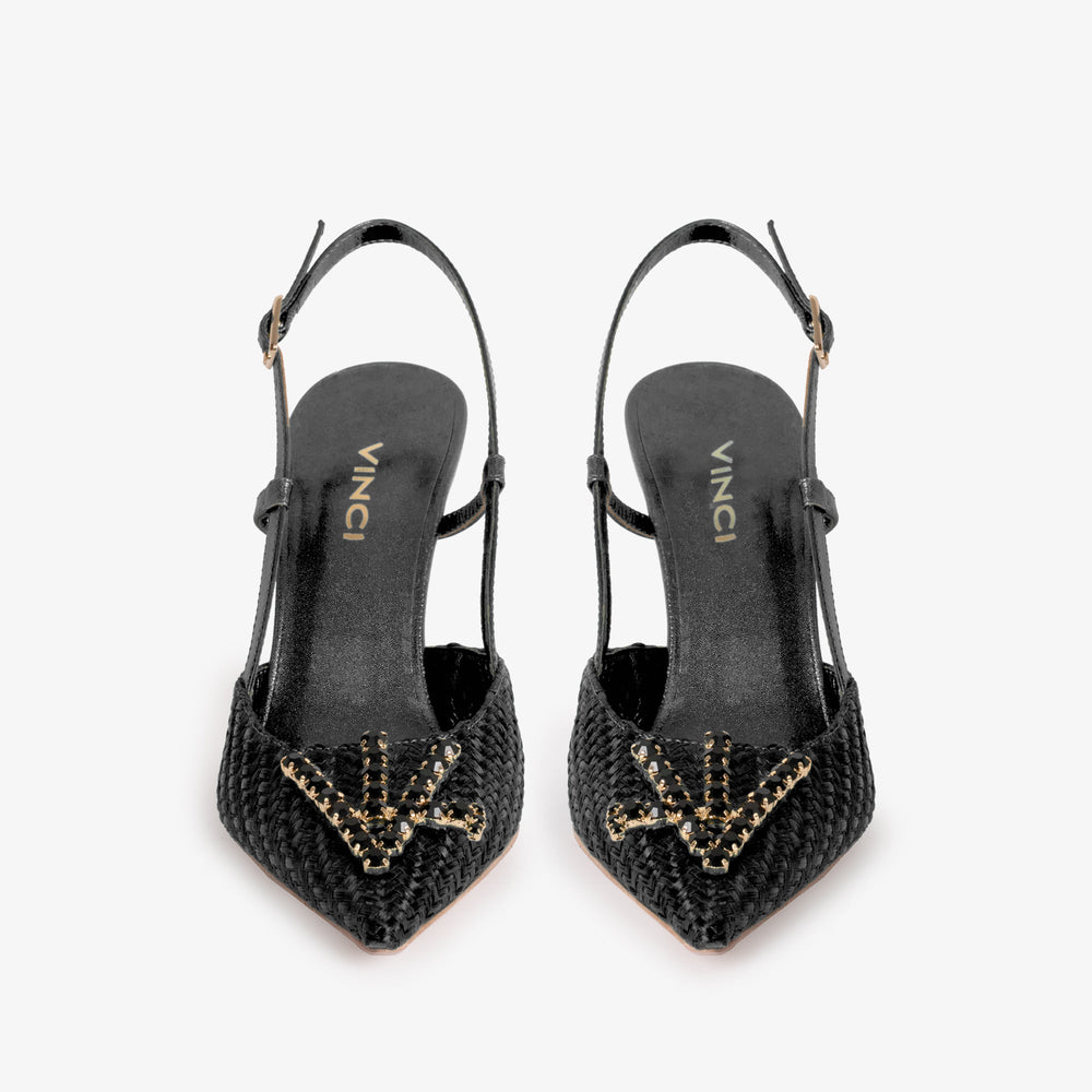 The Luna Black Leather Slingback Sandal Universal Fit