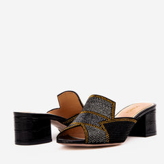 The Magnolia Black Glitter Leather Sandal Fine Craftsmanship
