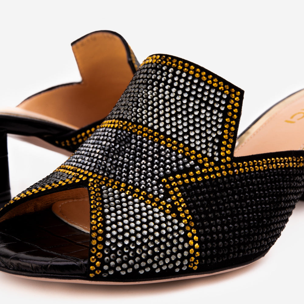 The Magnolia Black Glitter Leather Sandal Fine Craftsmanship