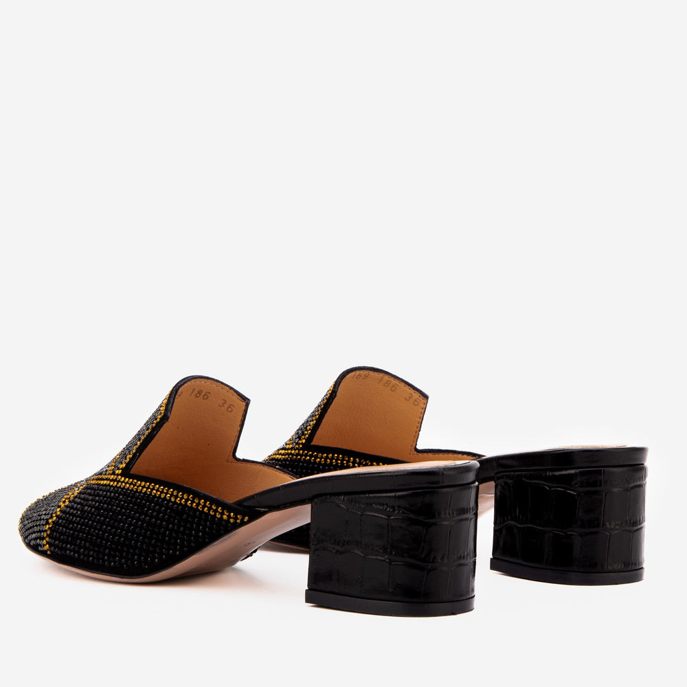 The Magnolia Black Glitter Leather Sandal Fine Craftsmanship
