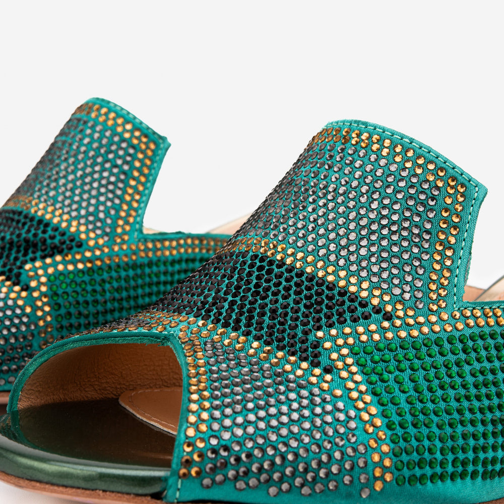 The Magnolia Green Glitter Leather Sandal Universal Fit