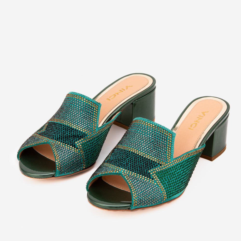 The Magnolia Green Glitter Leather Sandal Universal Fit