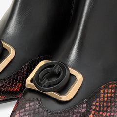 Gray Black Fuchsia Leather Block Heel Boot For Sale