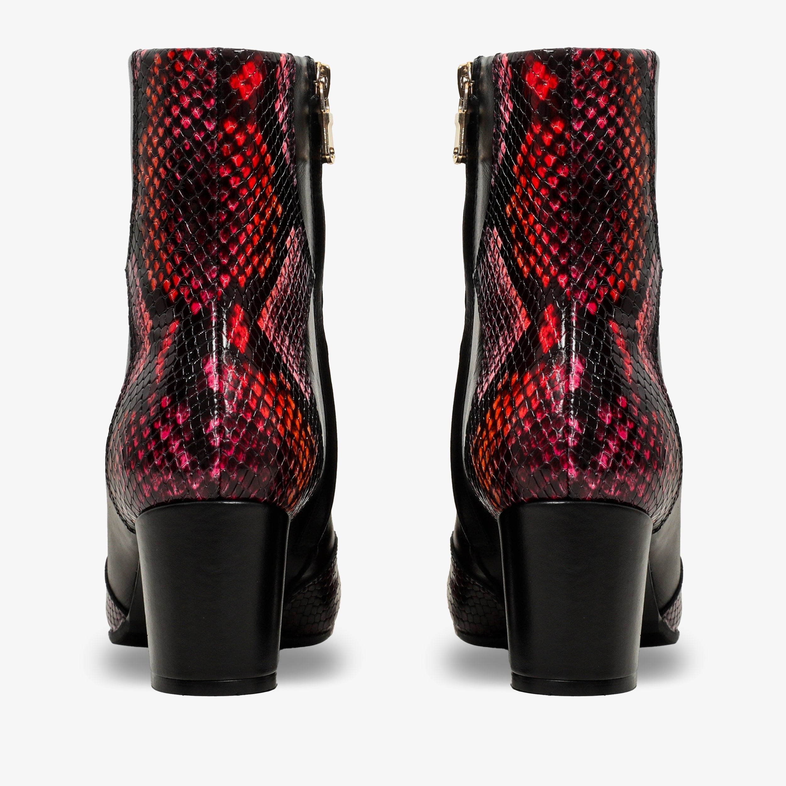 Gray Black Fuchsia Leather Block Heel Boot For Sale