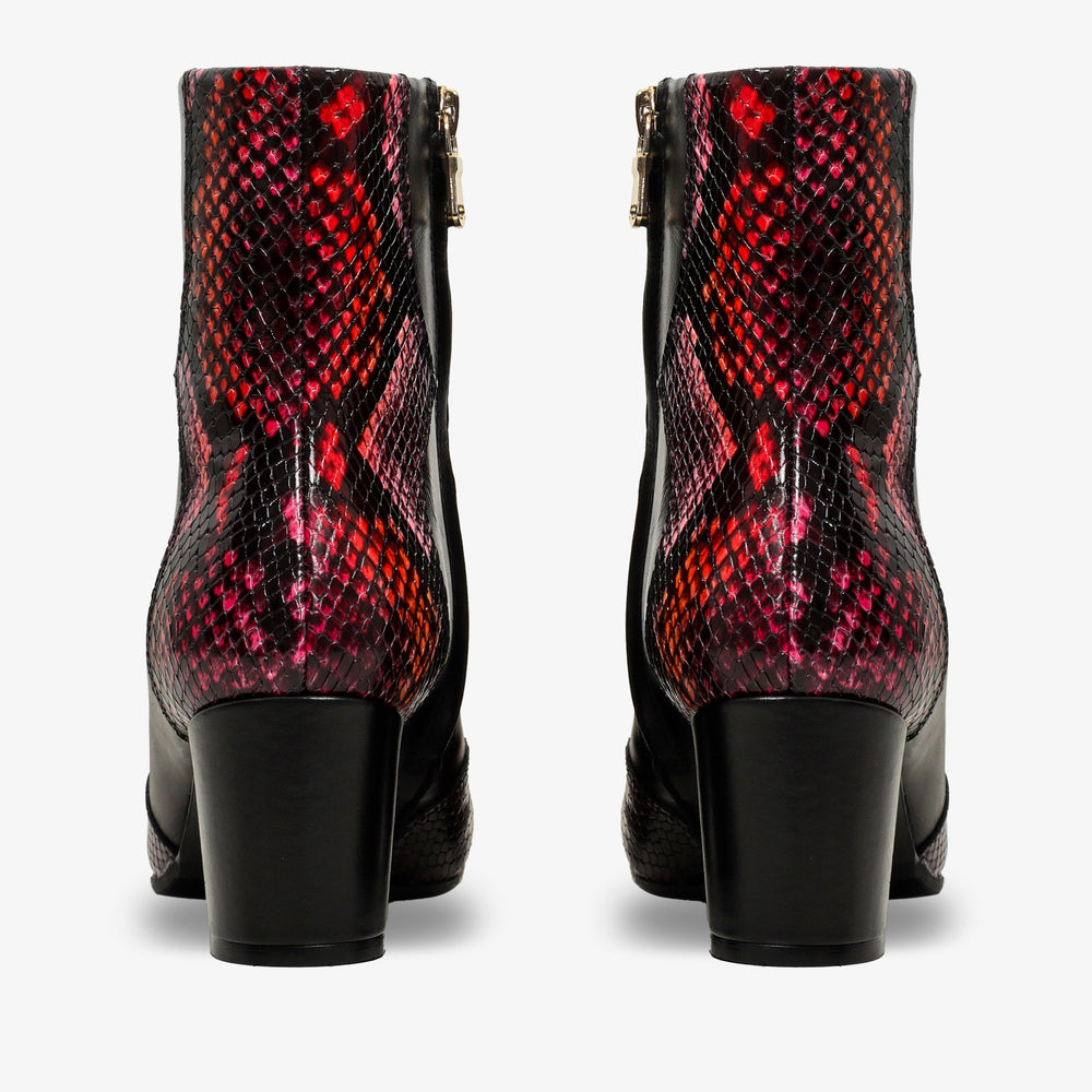 Gray Black Fuchsia Leather Block Heel Boot For Sale