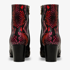 Gray Black Fuchsia Leather Block Heel Boot For Sale