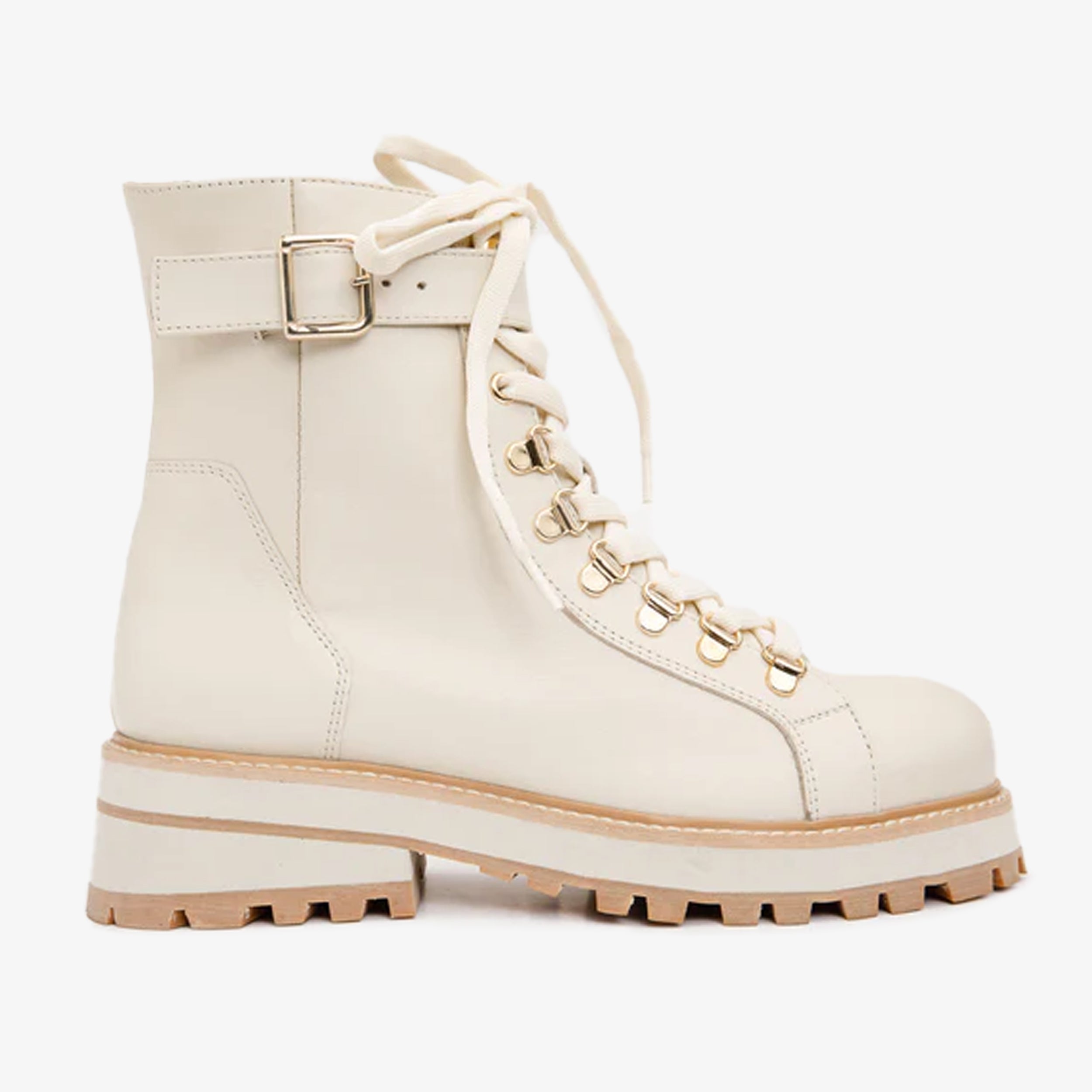 The Belgrano Cream Leather Lace-Up Ankle Boot With a Side Zipper All New