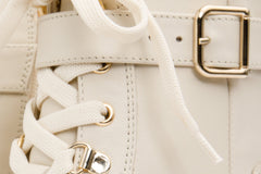 The Belgrano Cream Leather Lace-Up Ankle Boot With a Side Zipper All New