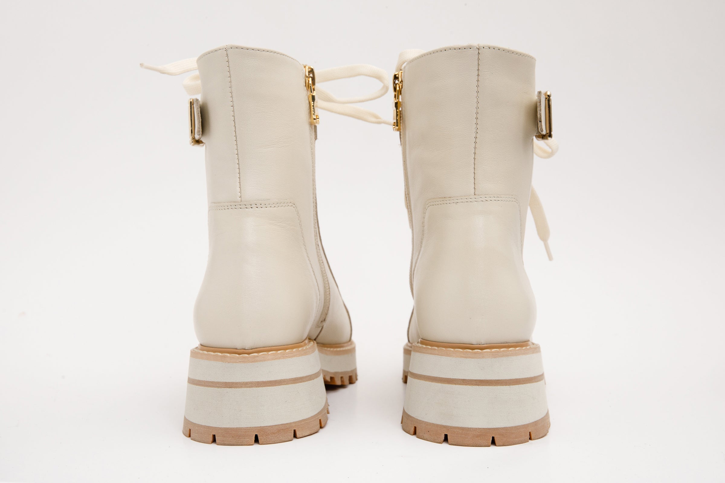 The Belgrano Cream Leather Lace-Up Ankle Boot With a Side Zipper All New