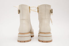 The Belgrano Cream Leather Lace-Up Ankle Boot With a Side Zipper All New