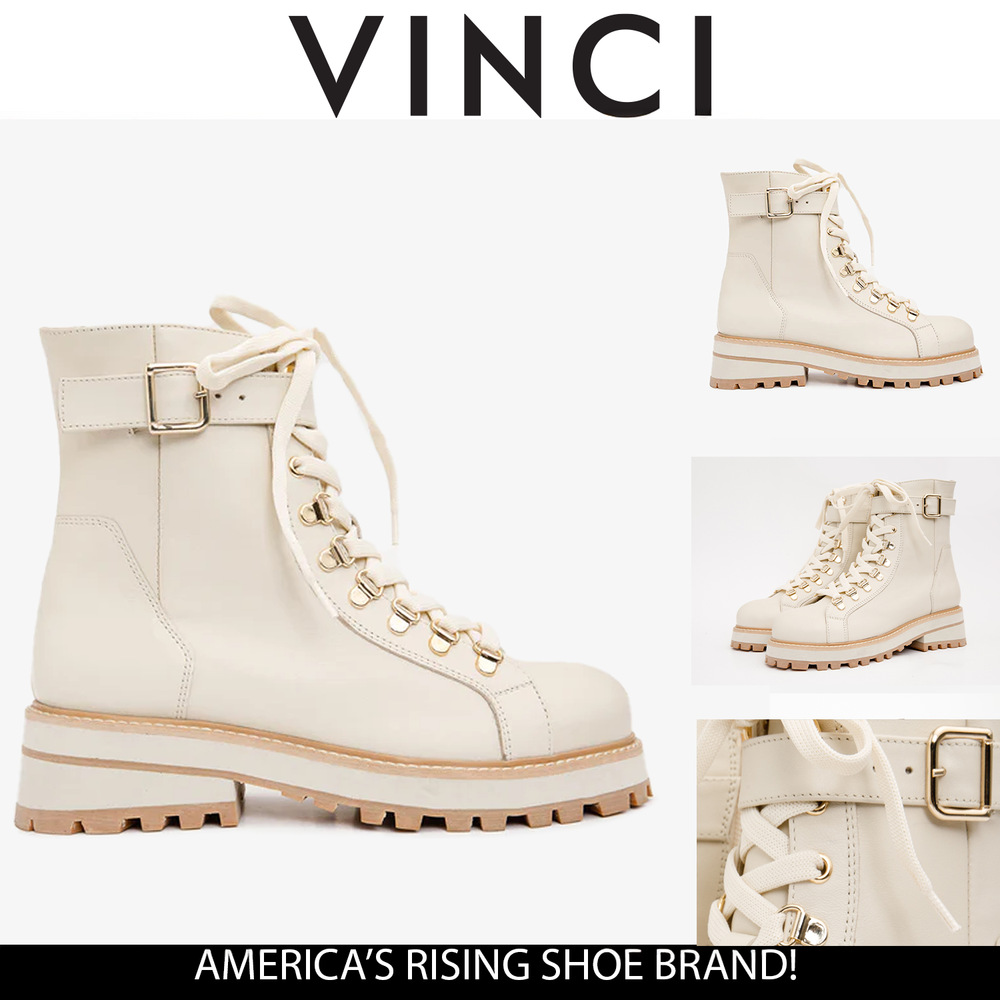 The Belgrano Cream Leather Lace-Up Ankle Boot With a Side Zipper All New