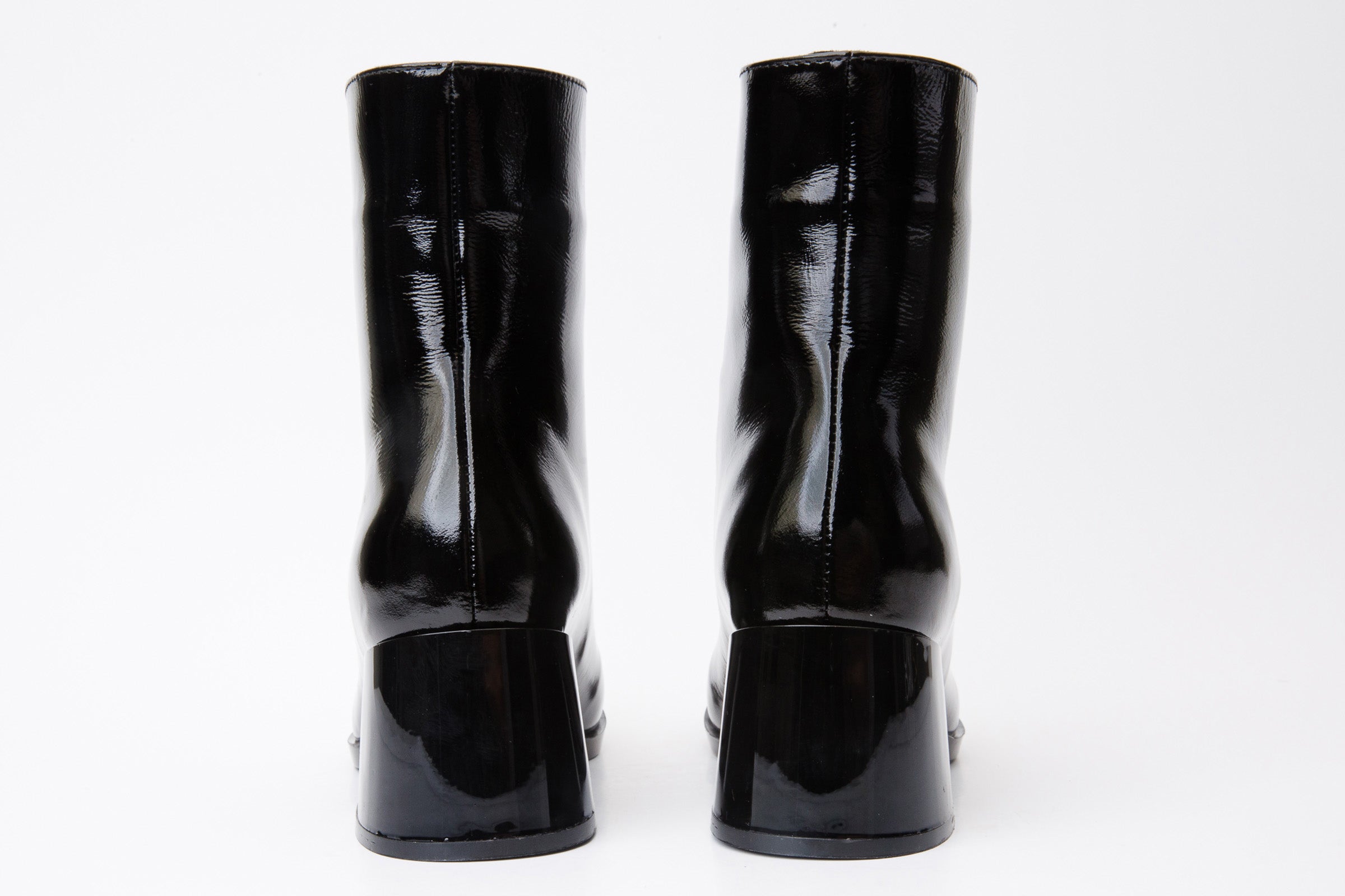 The Tackle Black Patent Leather Block Heel Boot Exclusive Style