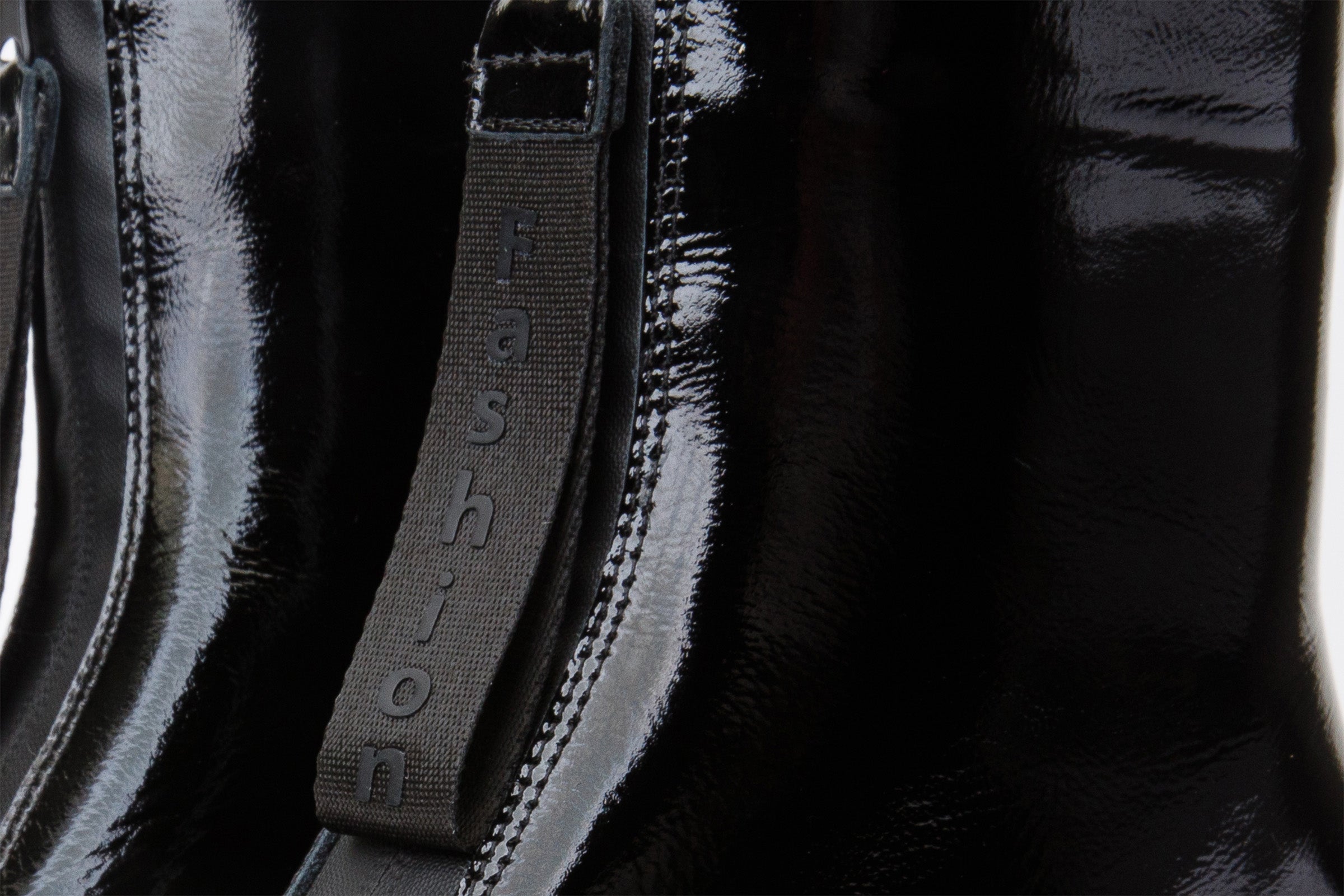 The Tackle Black Patent Leather Block Heel Boot Exclusive Style