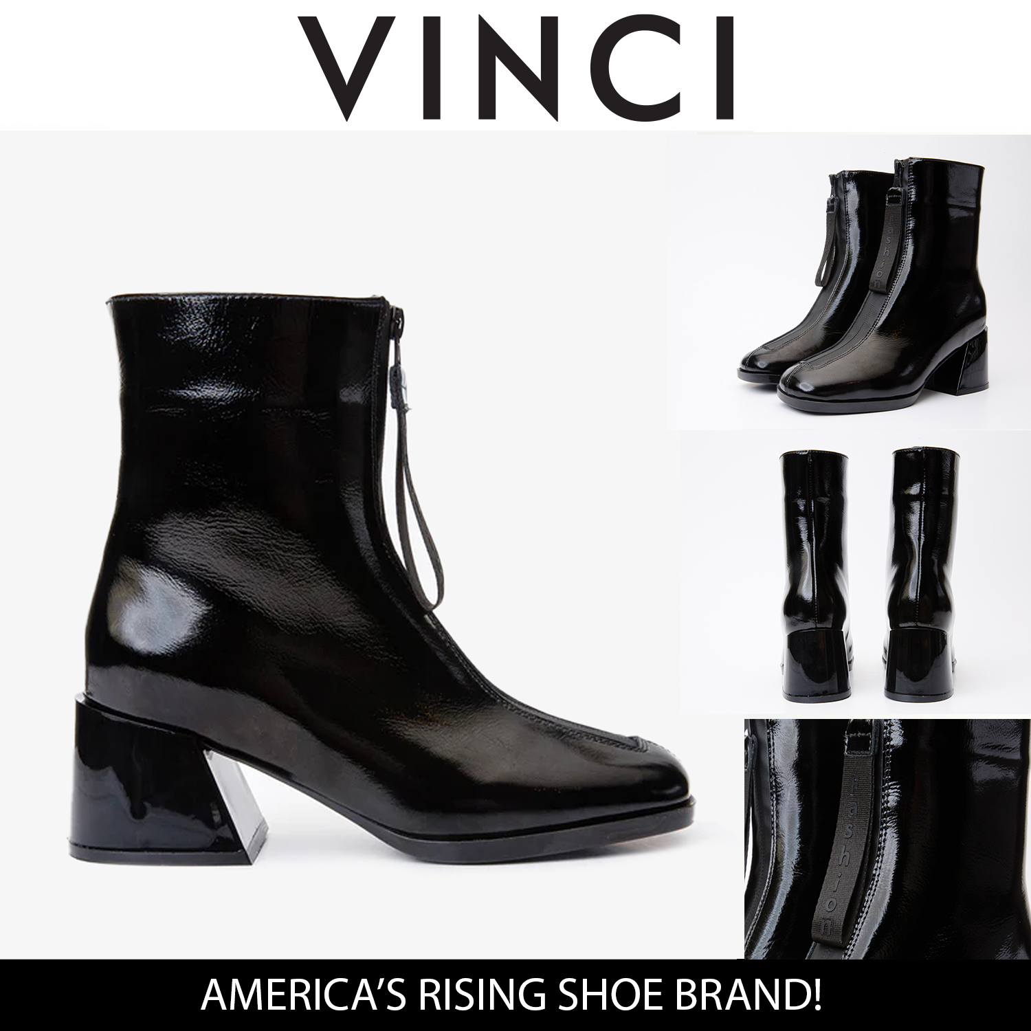 The Tackle Black Patent Leather Block Heel Boot Exclusive Style