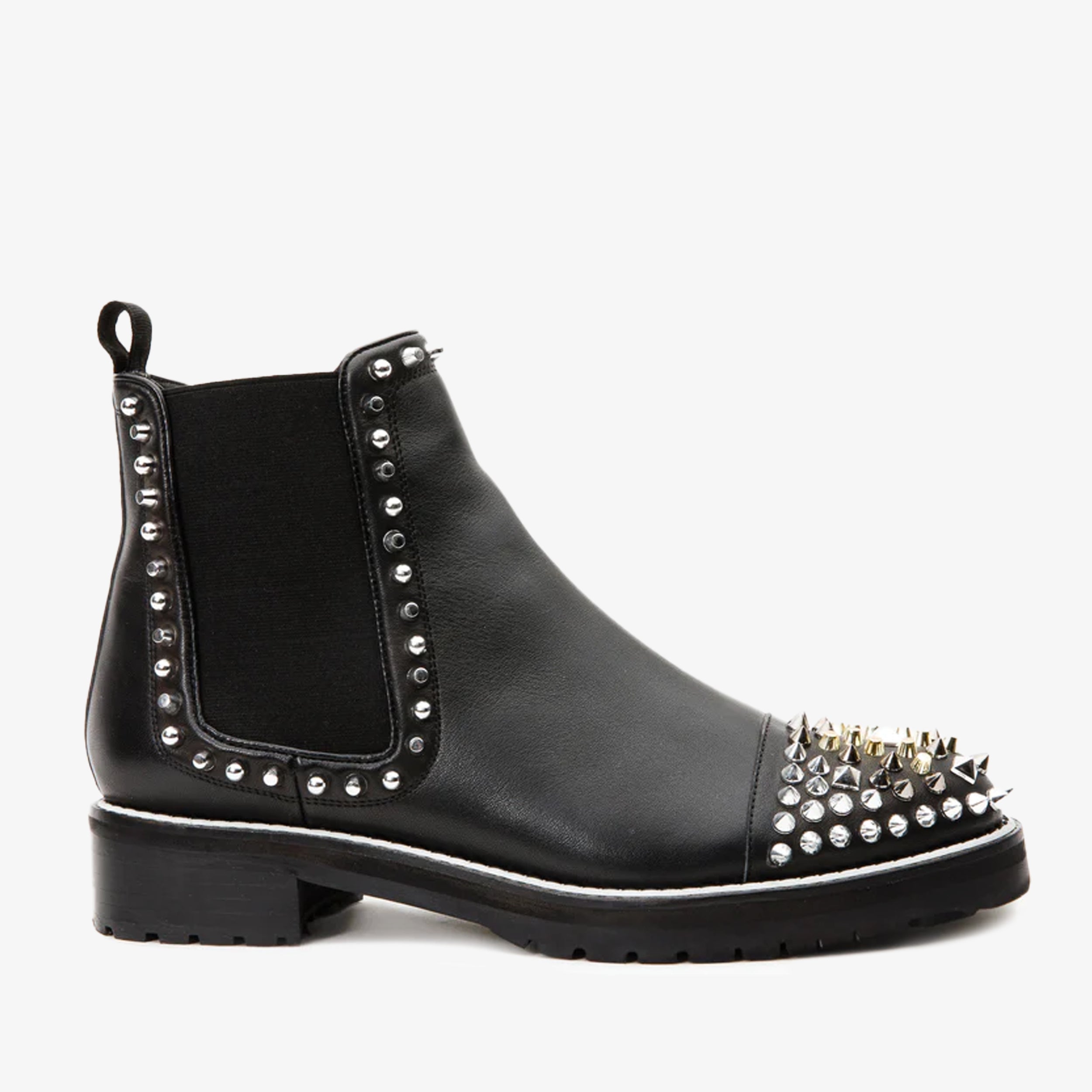 The Vuvulane Black Spike Leather Ankle Boot On Sale