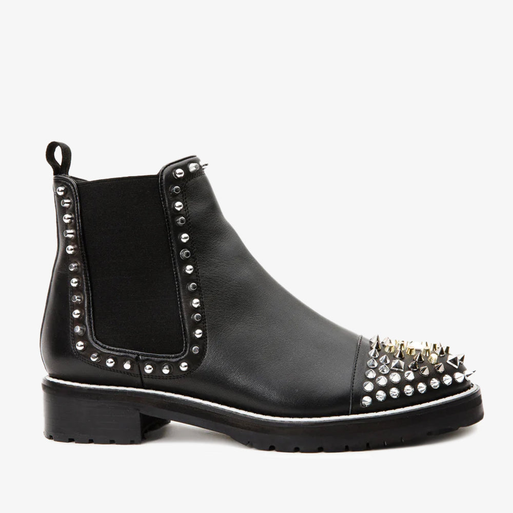 The Vuvulane Black Spike Leather Ankle Boot On Sale