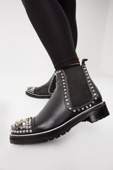 The Vuvulane Black Spike Leather Ankle Boot On Sale