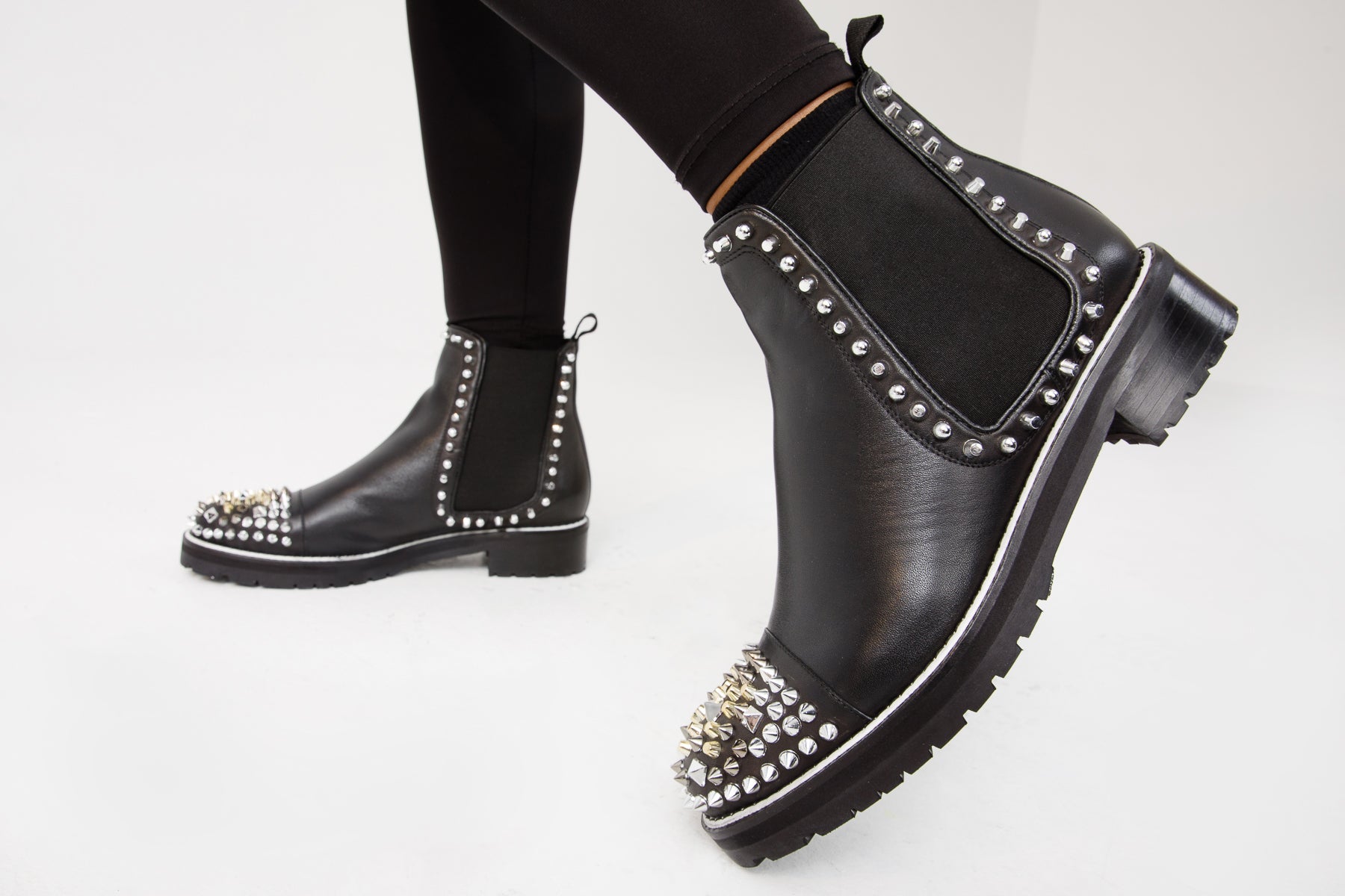The Vuvulane Black Spike Leather Ankle Boot On Sale